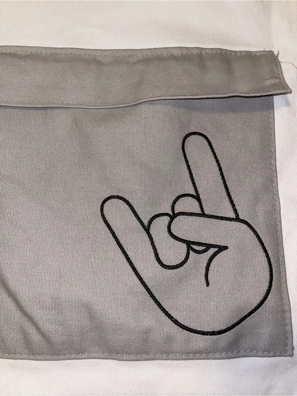 Canvas Laundry Bag with Front Pocket - White & Gray
